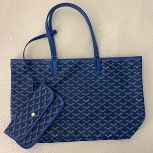 Blue Patterned Tote Bag with Removable Pouch
